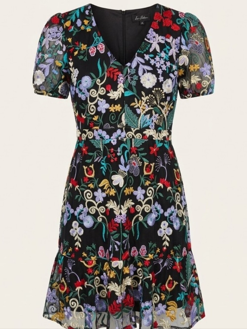692 Sam Edelman Floral Embroidered Mesh Puff Sleeve Mini Dress Size 4